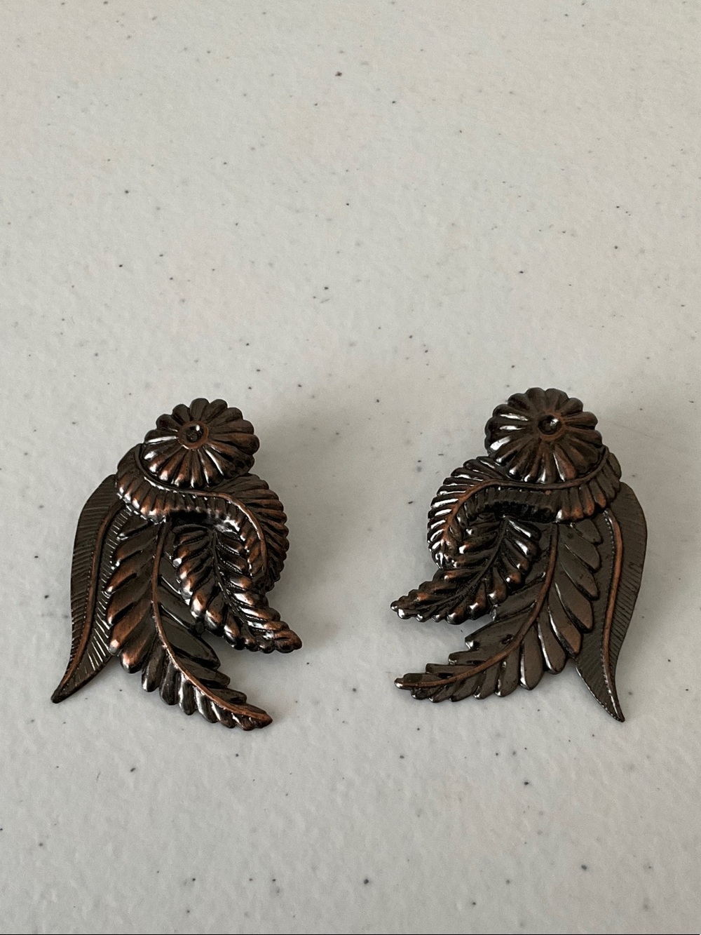 Vintage Leaf Motif Earrings in Dark Bronze
